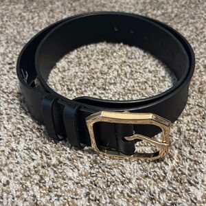 Lucky Brand Black Leather Belt with Gold Buckle